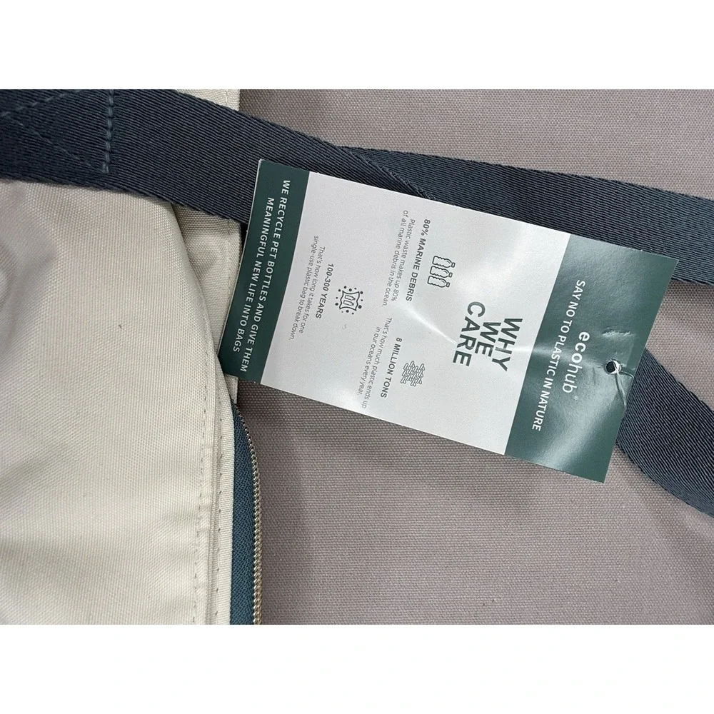 ECOHUB Tote‎ Bag Women Blue Beige Pockets Recycle Medium Canvas Travel Zip Work